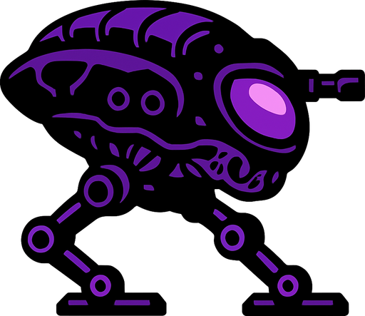 military black purple alien drone. side scroller view.
In-Game asset.  2d.  High contrast.  No shadows