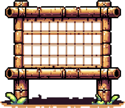 8-bit. cartoon. bamboo made scoreboard. empty. no shadow. in game asset. Single Game Texture. In-Game asset. 2d. Blank background. High contrast. No shadows.
