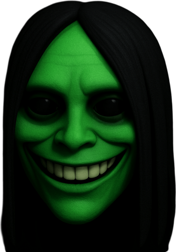 3D Scary face meme samara have green face. only face. normal eyes no so opened. smile
In-Game asset.  High contrast.  3D. No shadows. only face
