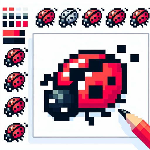pixelart of a ladybug.
White background, high contrast, shadowless.