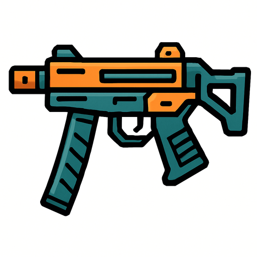 submachine gun.
In-Game asset.  2d.  High contrast.  No shadows