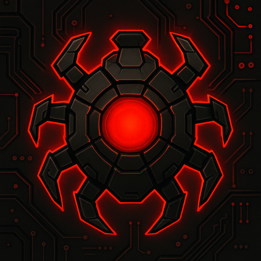 topdown view, robust digital virus, armored segments, red glowing core, strong angular shape, protective shell feel, minimal circuit accents, fits motherboard environment.
In-Game asset.  2d.  High contrast.  No shadows