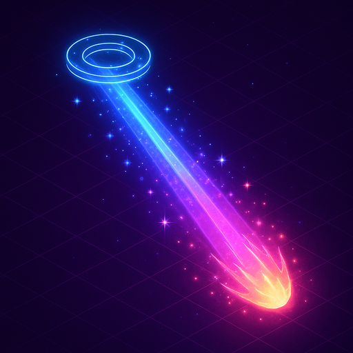 down Isometric neon cyberpunk magic spell beam comet light hologram sparkles glow