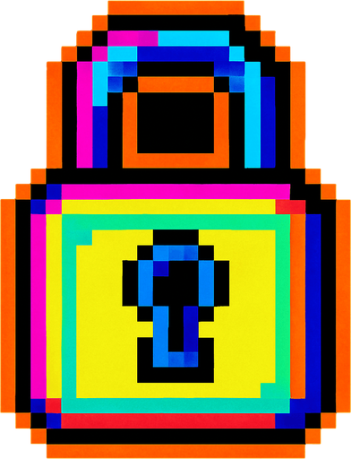 A small lock icon. 80s arcade machine graphics..
In-Game asset.  2d.  High contrast.  No shadows