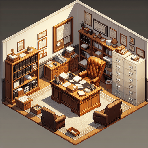 insde manager office.
Single Game Texture.  In-Game asset.  2d.  Blank background.  High contrast.  No shadows