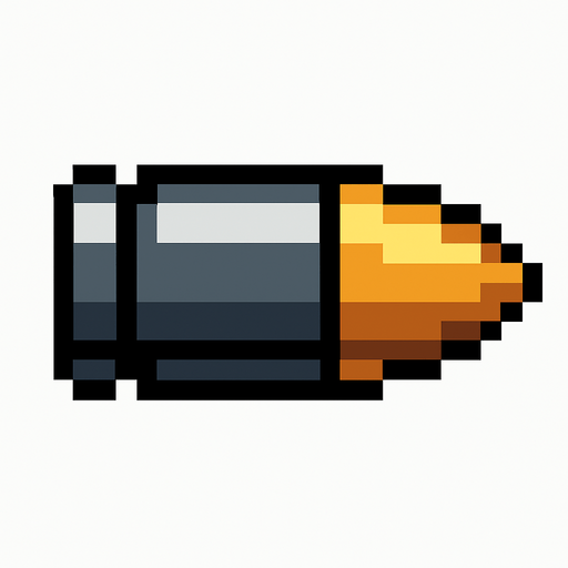 Una solo bala pixelar.
In-Game asset.  2d.  High contrast.  No shadows