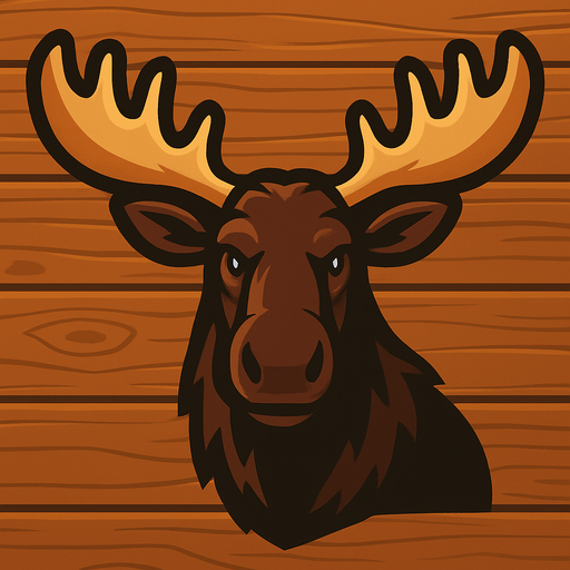 Moose pic with wooden background.
In-Game asset.  2d.  High contrast.  No shadows