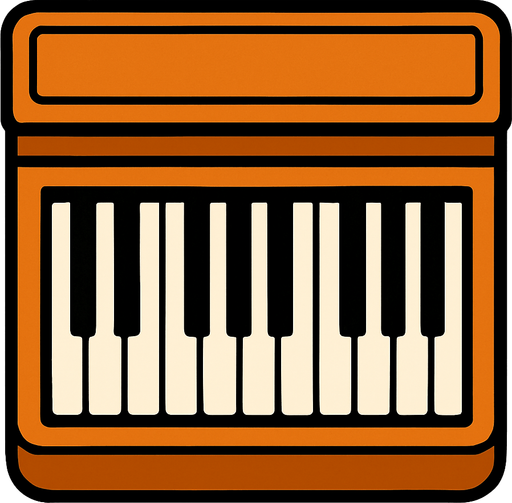 top view piano.
In-Game asset.  2d.  High contrast.  No shadows