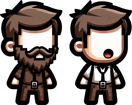 маленький бородатый парень и он же с открытым ртом.
Single Game Texture. In-Game asset. 2d. Blank background. High contrast. No shadows.