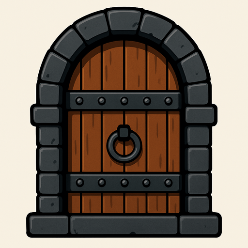 round top castle door.
In-Game asset.  2d.  High contrast.  No shadows