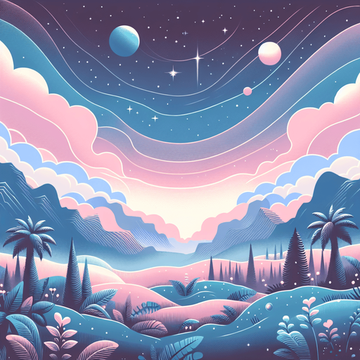 beautiful landscape. starry sky, pastel colours, high definition, alien world..
Single Game Texture. In-Game asset. 2d. Blank background. High contrast. No shadows.