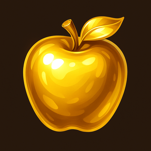 golden shiny very shiny apple.
In-Game asset.  2d.  High contrast.  No shadows