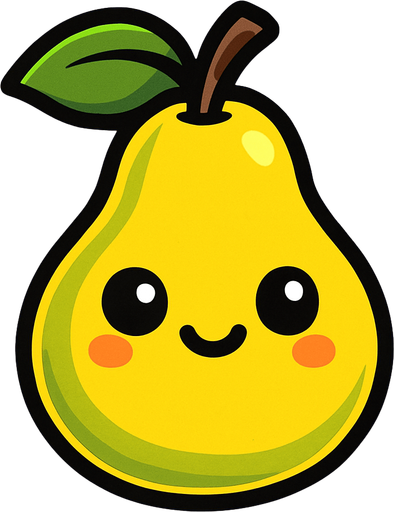Pear with cute face.
In-Game asset.  2d.  High contrast.  No shadows