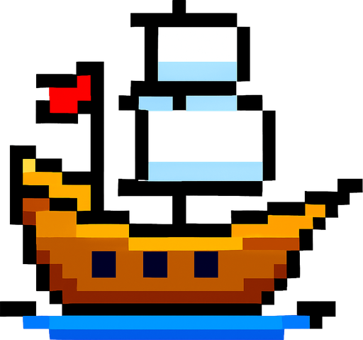 barco de pixeles.
In-Game asset.  2d.  High contrast.  No shadows