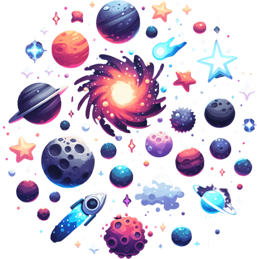 Space, highly detailed Single Game Texture. In-Game asset. 2d. Blank background. High contrast. No shadows.