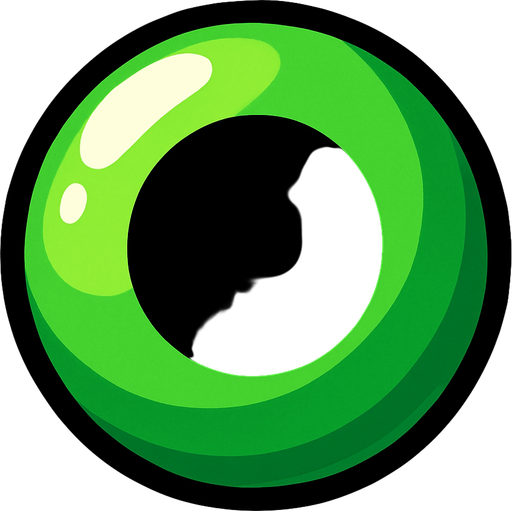 A green shiny orb with a black circle.
In-Game asset.  2d.  High contrast.  No shadows. Very simple