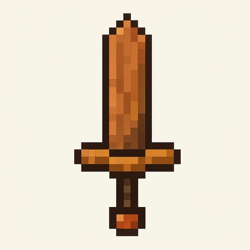 espada de madera pixart.
In-Game asset.  2d.  High contrast.  No shadows