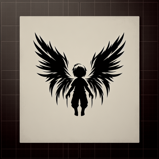 A child with wings, top down view Single Game Texture. In-Game asset. 2d. Blank background. High contrast. No shadows.