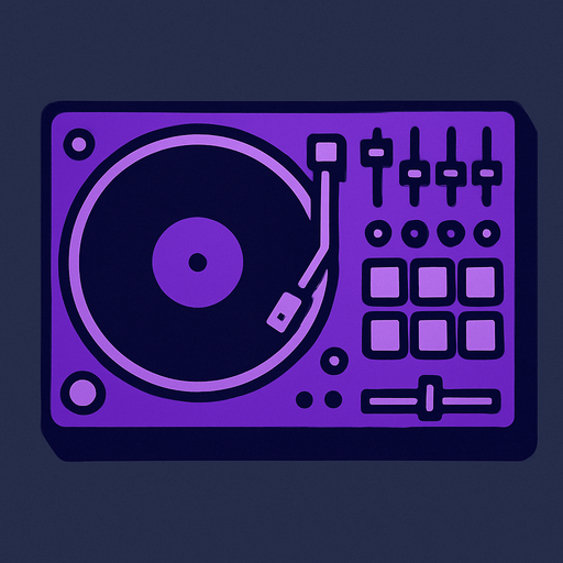 gri mor bir masa üzerinde tuşlar var dj stilinde.
In-Game asset.  2d.  High contrast.  No shadows