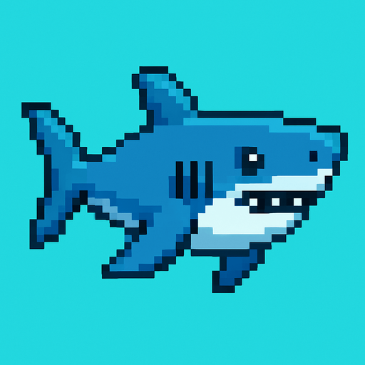 Pixel oyun tarzı köpek balığı peti oluştur 2 d.
In-Game asset.  2d.  High contrast.  No shadows