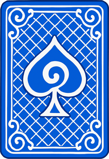The back of a playing card. Blue pattern. Anime style..
In-Game asset.  2d.  High contrast.  No shadows