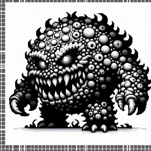monster.
Single Game Texture.  In-Game asset.  2d.  Blank background.  High contrast.  No shadows