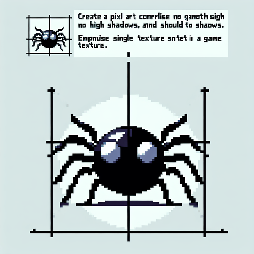 genera una araña que este observando a la izquierda en pixel art.
Single Game Texture.  In-Game asset.  2d.  Blank background.  High contrast.  No shadows