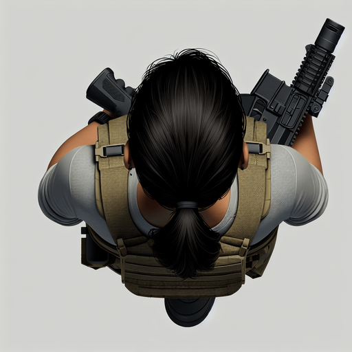 Soldier with gun seen from above.
Single Game Texture. In-Game asset. 2d. Blank background. High contrast. No shadows.