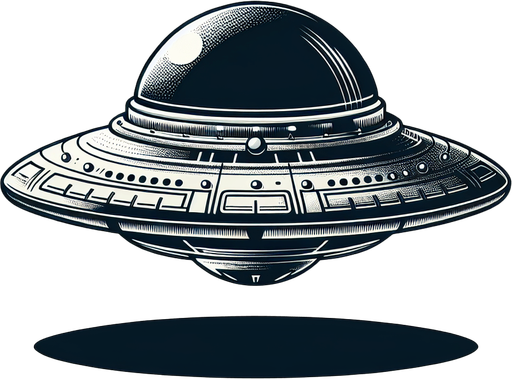 game flying saucer.
Single Game Texture.  In-Game asset.  2d.  Blank background.  High contrast.  No shadows