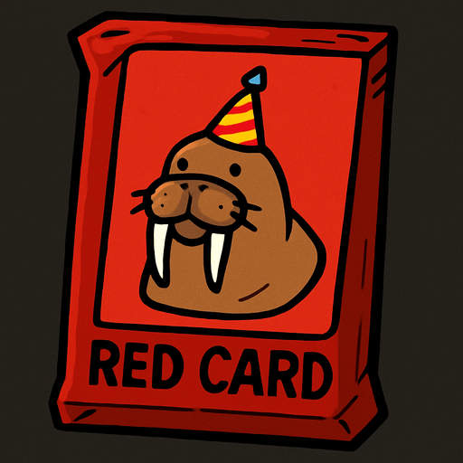 Red Card packet with a walrus with a party hat in the center.
In-Game asset.  2d.  High contrast.  No shadows