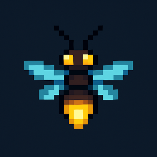 Luciérnaga, pixelart.
In-Game asset.  2d.  High contrast.  No shadows
