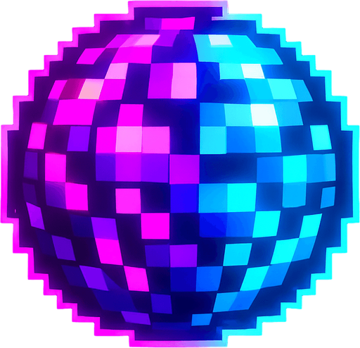neon ışıklı pisel top.
In-Game asset.  2d.  High contrast.  No shadows