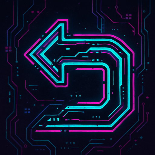 Cyberpunk style return symbol.
In-Game asset.  2d.  High contrast.  No shadows
