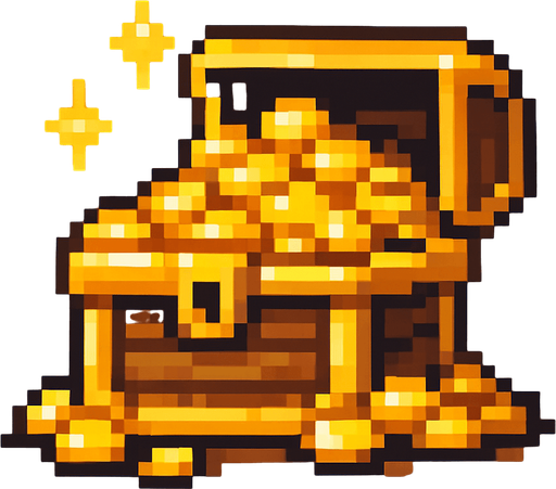 2d pixel bir altından hazine kutusu.
In-Game asset.  2d.  High contrast.  No shadows