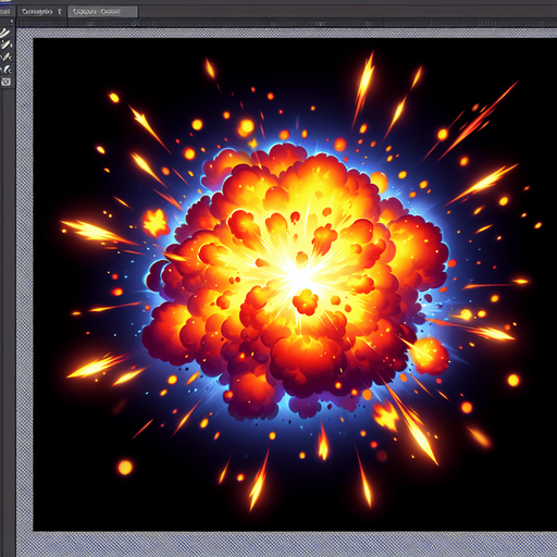 explosion.
Single Game Texture. In-Game asset. 2d. Blank background. High contrast. No shadows.