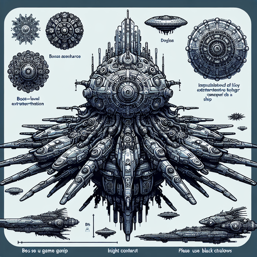 make a boss space alien ship.
Single Game Texture. In-Game asset. 2d. Blank background. High contrast. No shadows.