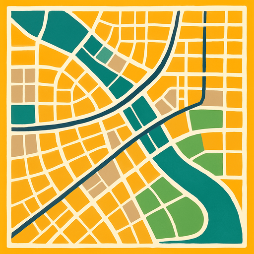 draw a city road  map.
In-Game asset.  2d.  High contrast.  No shadows