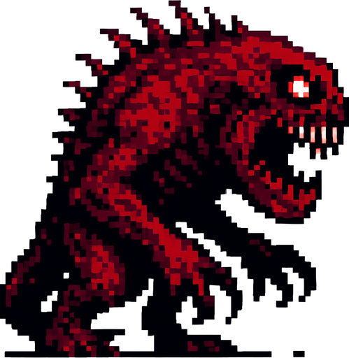 un mounstro grande hecho con pixeles con perspectiva de lado y mas aterrador
In-Game asset.  2d.  High contrast.  No shadows