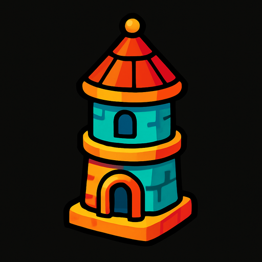 Small colorful tower.
In-Game asset.  2d.  High contrast.  No shadows