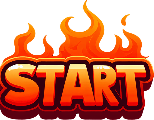 An SVG of the word “Start” written in fire. Cartoon..
Single Game Texture.  In-Game asset.  2d.  Blank background.  High contrast.  No shadows