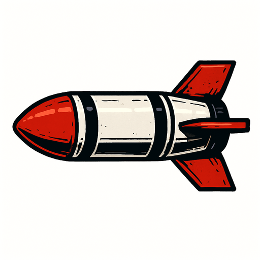 Füze, gerçekçi, yandan görünüm, yazısız.
In-Game asset.  High contrast.  No shadows