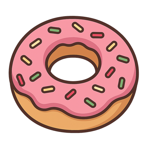 Donut. No background. Transparent background. Blank background. No shadows. 2d. In-Game asset. flat