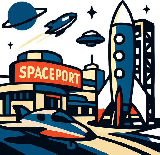 spaceport.
In-Game asset.  2d.  High contrast.  No shadows. spaceport