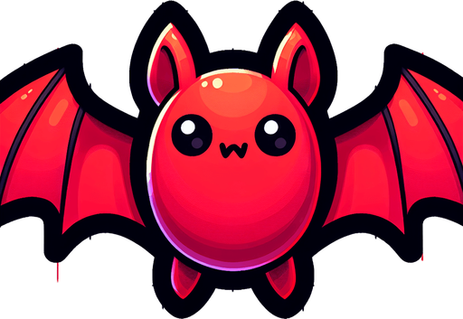 red bat.
Single Game Texture. In-Game asset. 2d. Blank background. High contrast. No shadows.
