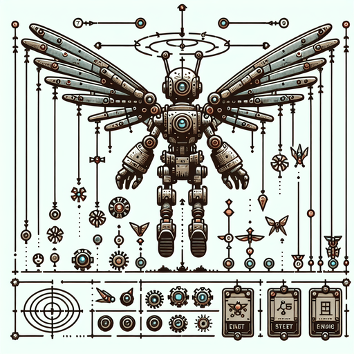 A robot with small, propeller-like wings. These wings allow the robot to glide through the air for short periods of time and change direction. The player has to use the wings at the right times and angles to control the fall, overcome obstacles and reach the goal. The robot's energy level and the durability of the wings will be the limiting factors.
Single Game Texture.  In-Game asset.  2d.  Blank background.  High contrast.  No shadows