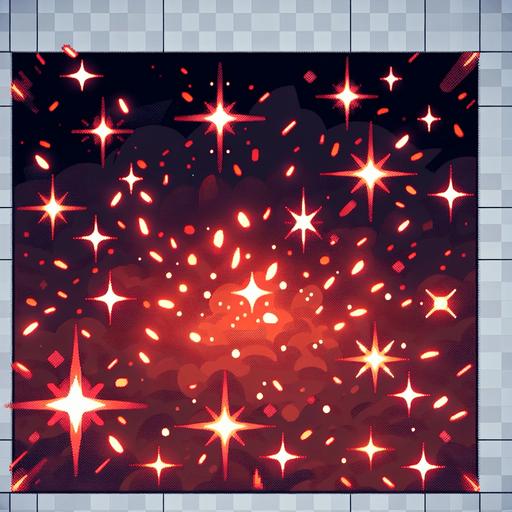 Красные маленькие искры.
Single Game Texture. In-Game asset. 2d. Blank background. High contrast. No shadows.