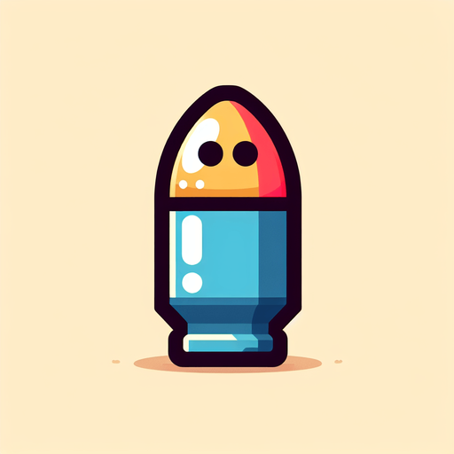 A cartoon bullet.
Single Game Texture.  In-Game asset.  2d.  Blank background.  High contrast.  No shadows