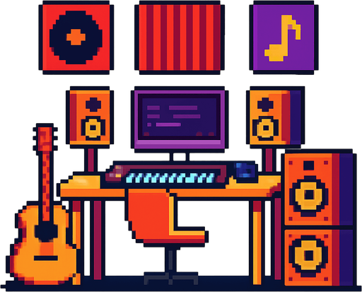 Music studio pixel.
In-Game asset.  2d.  High contrast.  No shadows