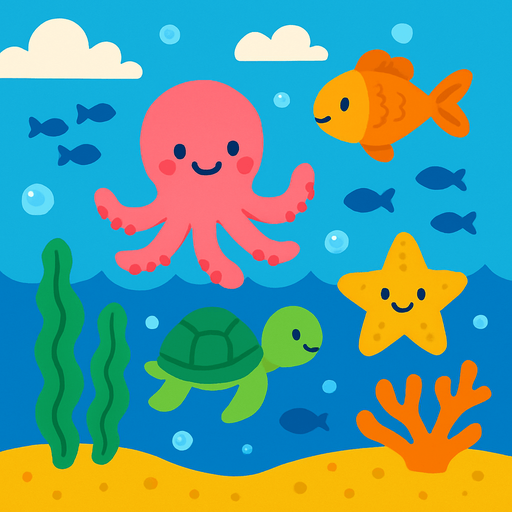 Fond d'écran océan mignon.
In-Game asset.  2d.  High contrast.  No shadows