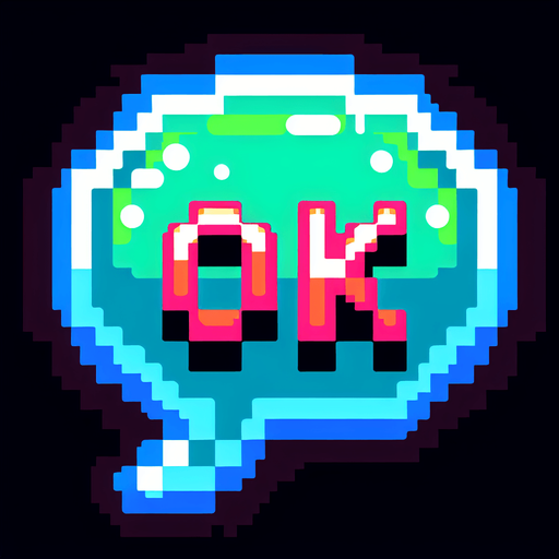 pixel art speech bubble that says "Ok" neon color..
Single Game Texture. In-Game asset. 2d. Blank background. High contrast. No shadows.